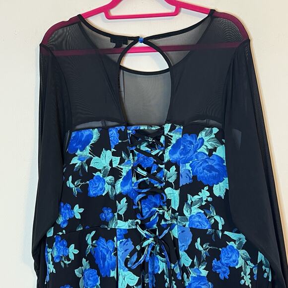 Torrid Mini Scuba Illusion Neck Dress NWT Size 3X Dark Floral Corset Goth Girl - Picture 4 of 12